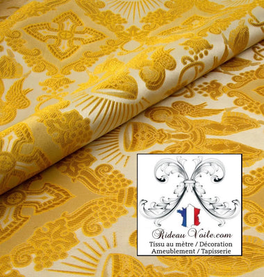 Tissu ameublement religieux blanc Or mètre Médiéval Brocart Baroque Liturgique