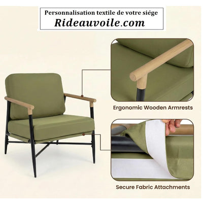 Fauteuil d'appoint Salon avec Coussins VERT Déhoussables ignifuge déperlant