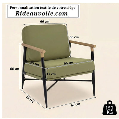 Fauteuil d'appoint Salon avec Coussins VERT Déhoussables ignifuge déperlant