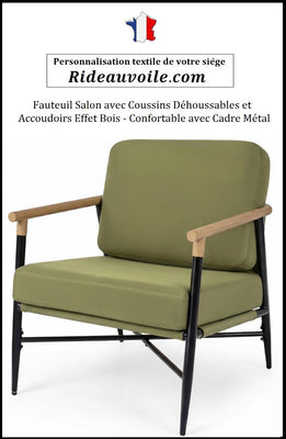 Fauteuil d'appoint Salon avec Coussins VERT Déhoussables ignifuge déperlant