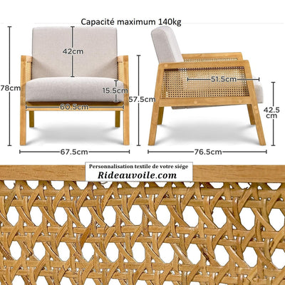 Chaise Rotin Coussins Fauteuil d'appoint Cannage Salon Chambre Terrasse Véranda