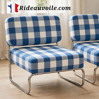 Fauteuil d'appoint personnalisé carreaux vichy bleu Tissu housse confection sur mesure