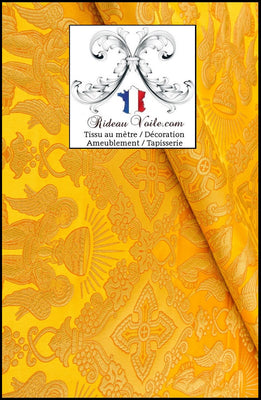 Tissu religieux Médiéval Brocart Damasco Baroque Liturgique jaune Or mètre