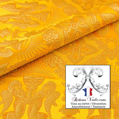 Tissu religieux Médiéval Brocart Damasco Baroque Liturgique jaune Or mètre