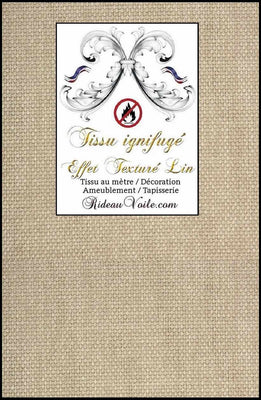 Tissu ameublement apparence tissé LIN amande naturel non feu ignifuge au mètre rideau