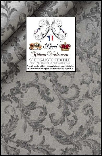 Tissu ameublement Damasco Gris mètre grande largeur 330cm Jacquard Baroque
