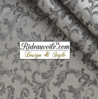 Tissu ameublement Damasco Gris mètre grande largeur 330cm Jacquard Baroque