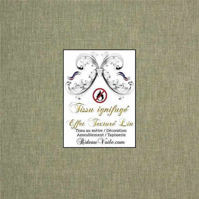 Tissu ameublement apparence tissé LIN VERT naturel non feu ignifuge au mètre rideau