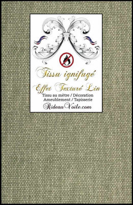 Tissu ameublement apparence tissé LIN VERT naturel non feu ignifuge au mètre rideau