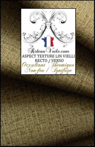 Tissu ameublement imitation LIN vert thermique occultant ignifuge mètre rideau sur mesure