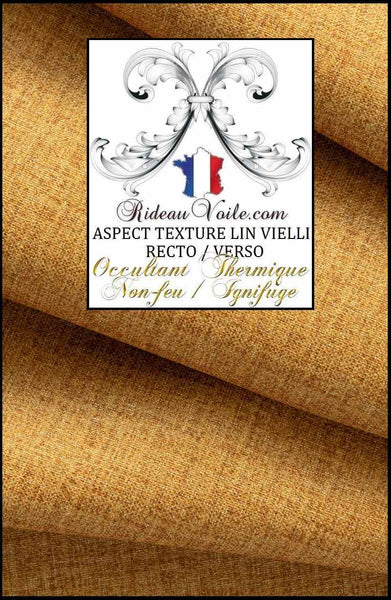 Boutique tissu ameublement effet LIN jaune thermique occultant ignifuge mètre rideau