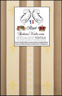 Tissu ameublement broderie Fleur de lys, rayures Or Brun style Empire intérieur rideau