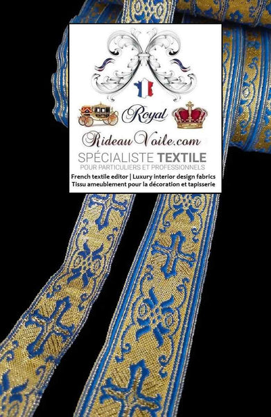  Passementerie Mercerie Ruban métallique, bordure métallique - Couleur or.&nbsp;Largeur des rubans disponibles: 2,3 cm et 3,5cm, bordure broderie dans le style liturgique d'église esprit vintage Baroque. Bordure de vêtement.