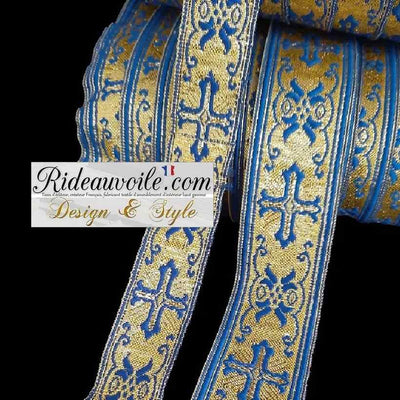  Passementerie Mercerie Ruban métallique, bordure métallique - Couleur or.&nbsp;Largeur des rubans disponibles: 2,3 cm et 3,5cm, bordure broderie dans le style liturgique d'église esprit vintage Baroque. Bordure de vêtement.