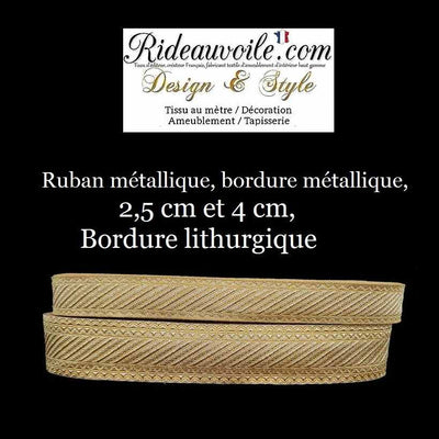 Passementerie Mercerie Ruban métallique, bordure métallique - Couleur rouge et or. Largeur des rubans disponibles: 2,5 cm et 4 cm, bordure broderie dans le style liturgique d'église esprit vintage Baroque.