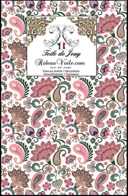 Tissu ameublement rose vert motif floral Toile de Jouy ornement Indien Paisley mètre