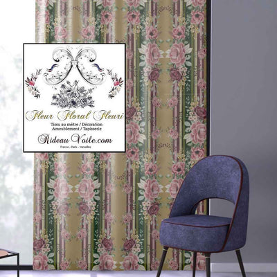 Tissu ancien imprimé floral vintage rayure verticale fleuri mètre motif rideau