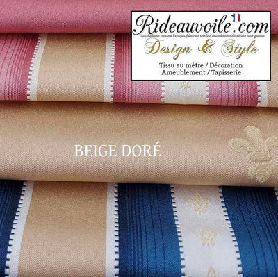 Boutique Tissu ameublement Jacquard Fleur de lys beige doré Empire mètre rideau