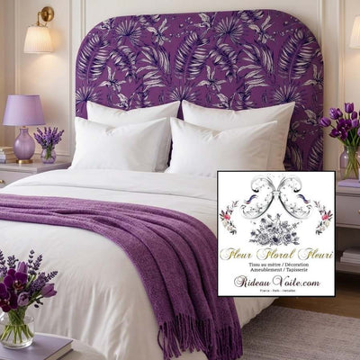 Tissu ameublement  imprimé feuilles fleur tropical feuillage violet noir
