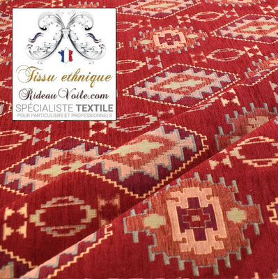 Tissu ameublement tapisserie kilim orient motif Bohémien mètre rouge