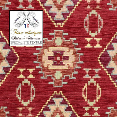 Tissu ameublement tapisserie kilim orient motif Bohémien mètre rouge