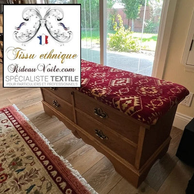 Tissu ameublement tapisserie kilim orient motif Bohémien mètre rouge