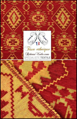 Tissu ameublement tapisserie kilim orient motif Bohémien mètre rouge