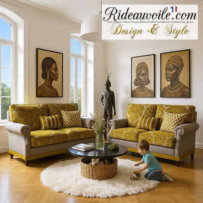 Architecte design d'intérieur travaux rénovation Tissu Jacquard velours ocre Tapisserie