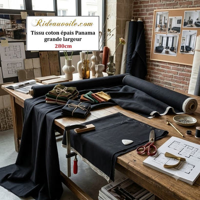 𝐓𝐢𝐬𝐬𝐮 𝐚𝐦𝐞𝐮𝐛𝐥𝐞𝐦𝐞𝐧𝐭 𝐏𝐚𝐧𝐚𝐦𝐚 𝐞𝐱𝐭𝐫𝐚 𝐥𝐚𝐫𝐠𝐞 𝟏𝟎𝟎 % 𝐜𝐨𝐭𝐨𝐧 𝟐𝟖𝟎 𝐜𝐦 mètre rideau | NOIR