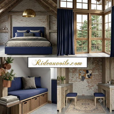 𝐓𝐢𝐬𝐬𝐮 𝐚𝐦𝐞𝐮𝐛𝐥𝐞𝐦𝐞𝐧𝐭 𝐏𝐚𝐧𝐚𝐦𝐚 𝐞𝐱𝐭𝐫𝐚 𝐥𝐚𝐫𝐠𝐞 𝟏𝟎𝟎 % 𝐜𝐨𝐭𝐨𝐧 𝟐𝟖𝟎 𝐜𝐦 mètre rideau | Bleu Marine
