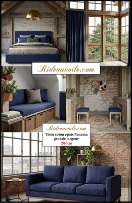 𝐓𝐢𝐬𝐬𝐮 𝐚𝐦𝐞𝐮𝐛𝐥𝐞𝐦𝐞𝐧𝐭 𝐏𝐚𝐧𝐚𝐦𝐚 𝐞𝐱𝐭𝐫𝐚 𝐥𝐚𝐫𝐠𝐞 𝟏𝟎𝟎 % 𝐜𝐨𝐭𝐨𝐧 𝟐𝟖𝟎 𝐜𝐦 mètre rideau | Bleu Marine