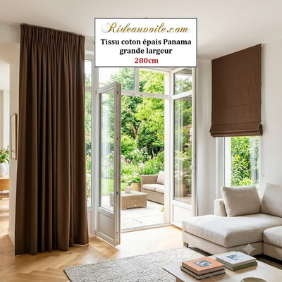 𝐓𝐢𝐬𝐬𝐮 demi 𝐏𝐚𝐧𝐚𝐦𝐚 𝐜𝐨𝐭𝐨𝐧 grande largeur 𝟐𝟖𝟎 𝐜𝐦 Rideau séparateur de pièce | Marron