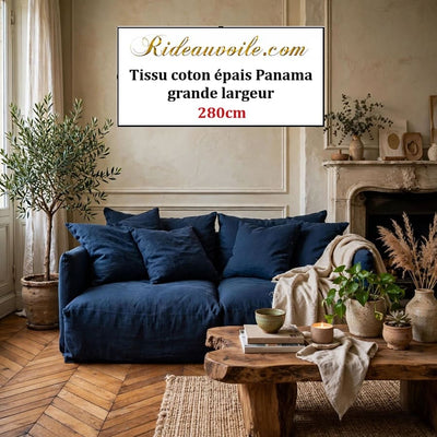 𝐓𝐢𝐬𝐬𝐮 demi 𝐏𝐚𝐧𝐚𝐦𝐚 𝐜𝐨𝐭𝐨𝐧 grande largeur 𝟐𝟖𝟎 𝐜𝐦 Architecte Intérieur | Bleu Indigo