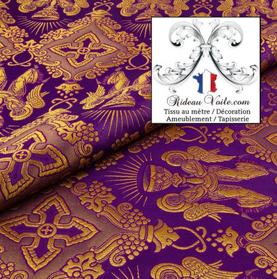 Tissu ameublement religieux violet Or mètre Médiéval Brocart Baroque Liturgique