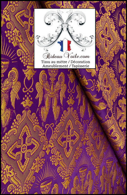 Tissu ameublement religieux violet Or mètre Médiéval Brocart Baroque Liturgique