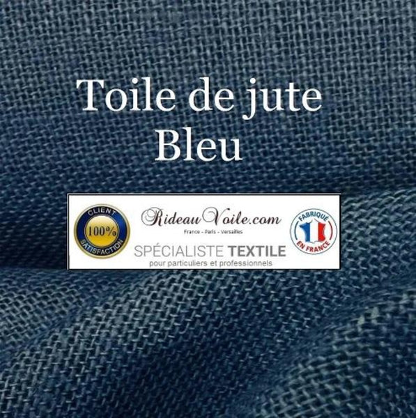 Toile de jute uni bleu tissu ameublement au mètre rideau coussin architecte décoratrice intérieur boutique Paris