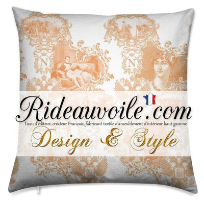 Rideauvoile French editor TEXTILE upholsterer Luxury interior decorating home  fabrics. Toile de Jouy orange issu d'éditeur créateur ameublement mètre rideau sur mesure décoratrice d’intérieur agencement architecte ignifugé, occultant. Confection couture voilage, rideau, coussin,.