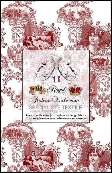 Rideauvoile French editor textile upholsterer Luxury interior decorating home  fabrics. Toile de Jouy rouge  tissu d'éditeur créateur ameublement mètre rideau voilage coussin sur mesure décoratrice d’intérieur agencement architecte ignifugé, occultant. Paris Versailles.