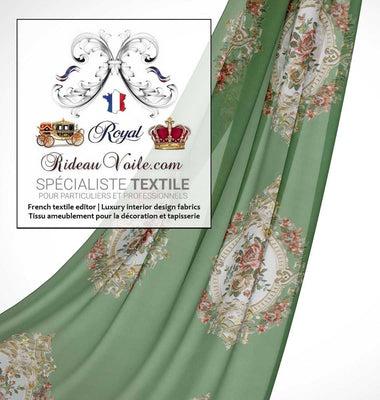 Tissu velours d'ameublement éditeur fournisseurs fabricant d'intérieur textile pour la décoration et la tapisserie. Tissu brodé broderie style Baroque Aubusson bouquet de fleurs de Rose. Velours au mètre, confection rideau, coussin sur mesure Paris boutique.