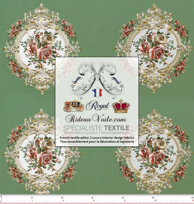 Tissu velours d'ameublement éditeur fournisseurs fabricant d'intérieur textile pour la décoration et la tapisserie. Tissu brodé broderie style Baroque Aubusson bouquet de fleurs de Rose. Velours au mètre, confection rideau, coussin sur mesure Paris boutique.