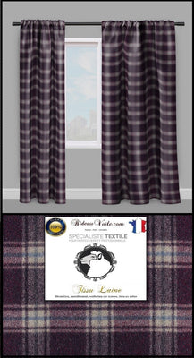 Tissu ameublement Laine carreaux tartan violet mauve mètre rideau
