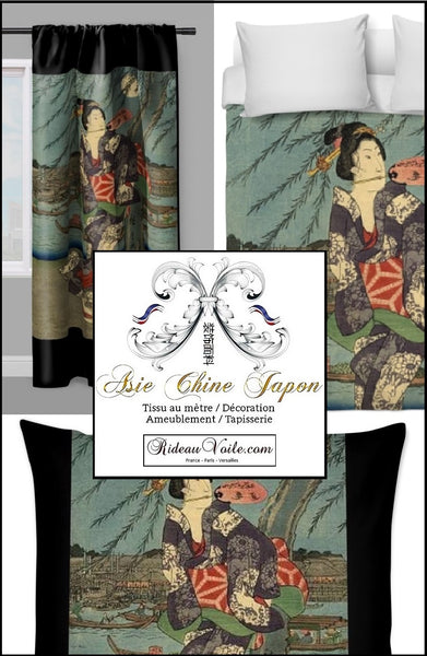 Fabric Japanese Asian meter Geisha pattern Tissu ameublement motif Asiatique rideau