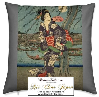 Motif imprimé Japonnais Geisha tissu au mètre déco d'Asie occultant ignifugé rideau. Drapes Fabric Japanese Asian meter Geisha pattern Stoff japanesch asiatesch Blo Stoff Polsteréierung Stoffdekoratioun Ariichtung Motiv Gardinen Stofdekoration med indretning af asiatiske motivgardin.