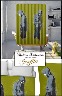 Tissu au mètre motif Graffiti Street Art rideau couette décoration vert