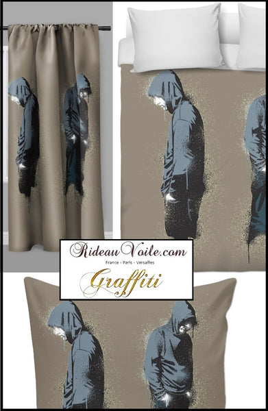 Tissu motif imprimé graffit ado sweat capuche popart street art Tissus tapisserie décoration ameublement mètre imprimé Design graffiti fabric meter curtain rideau couette papiet peint occultant ignifugé stoff vum Rido vum Rido meter tessuto dalla tenda.