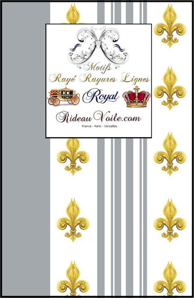 issu Empire motif Fleurs de Lys Or rayures gris mètre liturgique Ornement rayé imprimé rideaux ameublement tapisserie ignifugé occultant, voilage, couette, Muster Streifen. Striped curtain fabric upholstery tapestry. Tessuto stile Direttorio Empire impero stoffe. Raidallinen verhokangas.
