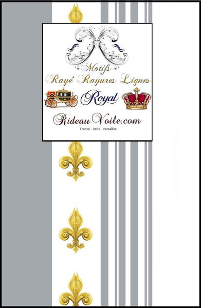 Tissu Empire motif Fleurs de Lys Or rayures gris mètre liturgique Ornement rayé imprimé rideaux ameublement tapisserie ignifugé occultant, voilage, couette, Muster Streifen. Striped curtain fabric upholstery tapestry. Tessuto stile Direttorio Empire impero stoffe. Raidallinen verhokangas.
