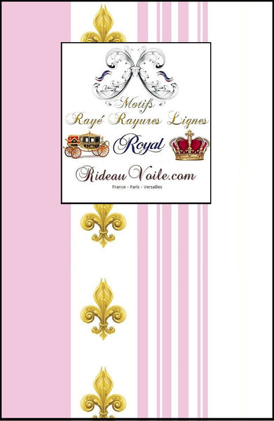 Tissu Empire motif Fleurs de Lys Or rayures rose mètre liturgique Ornement rayé imprimé rideaux ameublement tapisserie ignifugé occultant, voilage, couette, Muster Streifen. Striped curtain fabric upholstery tapestry. Tessuto stile Direttorio Empire impero stoffe. Raidallinen verhokangas.