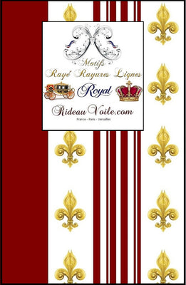 Tissu Empire motif Fleurs de Lys Or rayures rouge mètre liturgique Ornement rayé imprimé rideaux ameublement tapisserie ignifugé occultant, voilage, couette, Muster Streifen. Striped curtain fabric upholstery tapestry. Tessuto stile Direttorio Empire impero stoffe. Raidallinen verhokangas.