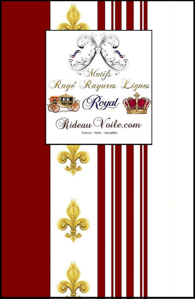 Tissu Style Empire directoire motif imprimé Fleurs de Lys Or rayé ligne mètre rideaux ameublement tapisserie ignifugé occultant, voilage, couette, Muster Streifen. Striped curtain fabric upholstery tapestry. Tessuto stile Direttorio Empire impero stoffe. Raidallinen verhokangas.